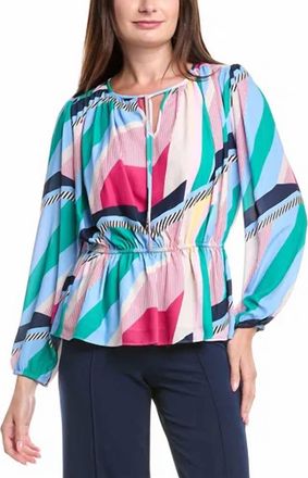 Elie Tahari Multicolor Pleated Top