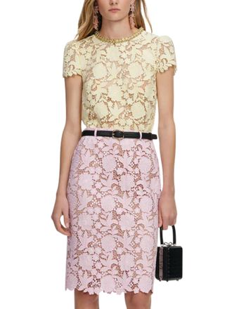 Self Portrait Lace Overlay Midi Skirt with Scalloped Hem