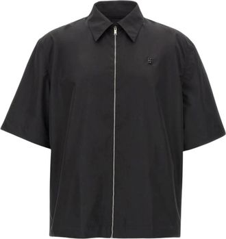 Givenchy Overhemden, Heren, Zwart, L, Leer, Short Sleeve Zip Up Shirt