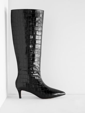 Talbots Kait Croc Embossed Tall Boots - Black - 5 1/2 M Talbots