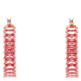 Swarovski Matrix Hoop Earrings - Baguette Cut, Pink, Rose Gold-Tone Plated