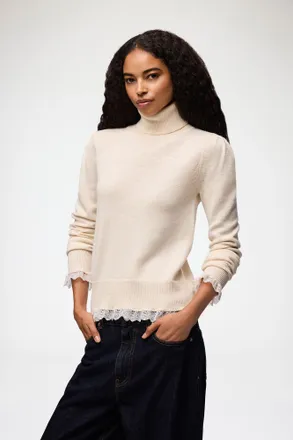 Ganni White Turtleneck in Lace Merino - Size XXS Wool