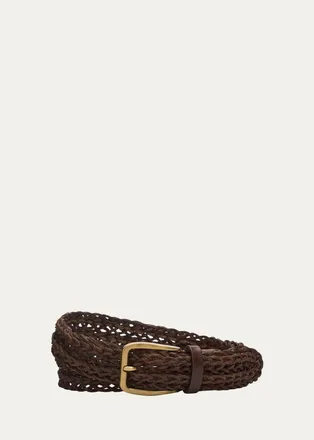 Brunello Cucinelli Mens Woven Leather Belt