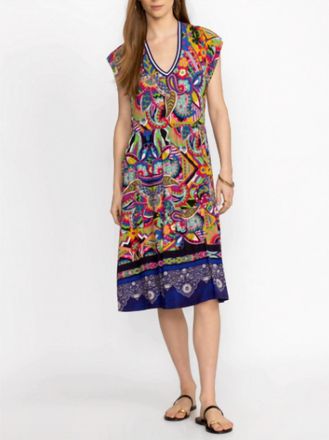 Johnny Was Janie Favorite Tiered Tea Length Midi Dress In Demarne Print