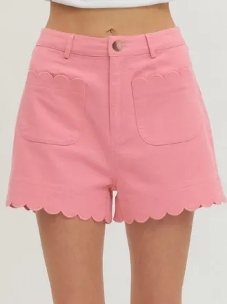 Entro Scalloped Hem Shorts In Pink