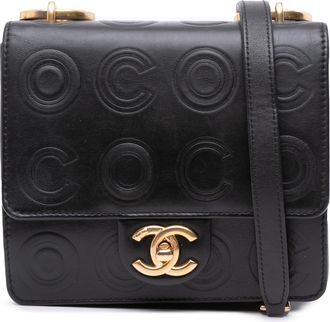 Chanel Pre-owned Womens Embossed Leather Crossbody - Black - One Size