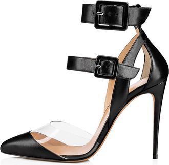 Generic Womens Ankle Strap Buckle High Heel Sandals, Fashion Stiletto Heel Closed Pointed Toe Sexy Dress Sandles Transparent PVC Formal Party Evening Office S