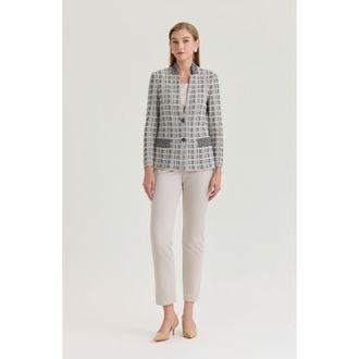 Ming Wang Tailored Contrast Stitch Tweed Knit Jacket in Limestone/black/white at Nordstrom, Size X-Large