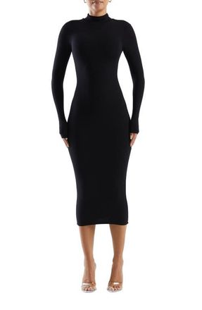 Naked Wardrobe The Mock Neck Long Sleeve Body-Con Midi Dress in Black at Nordstrom, Size X-Small