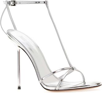 PARIS TEXAS Womens Silver Leather Lidia T Sandals Scarpe Con Tacco High Heel Shoes
