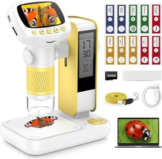 OEM Microscopio Digital De Bolsillo Para Ni&ntilde;os: Microscopio Port&aacute;til De 50-500 Aumentos Con Pantalla Ips De 2, Soporte, Miniscopio Con Despertador Y C&aacute;mar