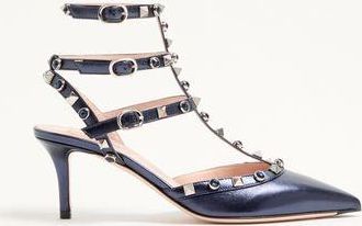 Valentino Garavani D&eacute;collet&eacute; Rockstud In Nappa Laminata Con Cabochon 65Mm Donna NAVY 35.5