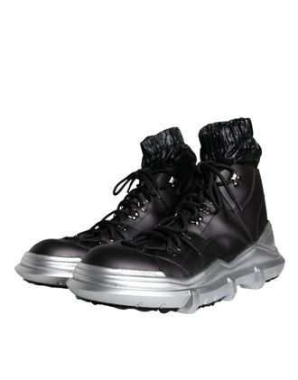 Dolce & Gabbana Mens Black Nylon Galileo High Top Sneakers Shoes Leather