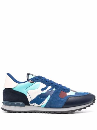 Valentino Garavani Rockrunner Camouflage low-top sneakers - men - Rubber/Cotton/Bovine Split Leather/Lamb Skin/Polyester/Polyester - 42 - Blue