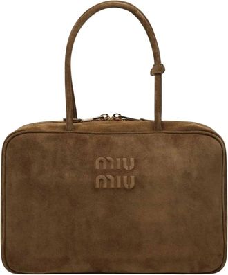 Miu Miu Tassen, Dames, Groen, ONE Size, Linnen, Beau Suede Handtas