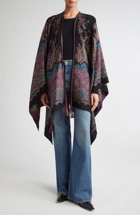 Etro Metallic Paisley Jacquard Cape in X0886 Print On Blue Base at Nordstrom