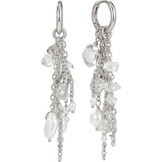 Awe Inspired Pearl & Crystal Linear Chain Earrings in 925 Sterling Silver at Nordstrom