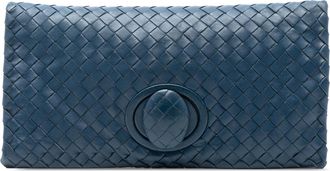 Bottega Veneta Pre-owned Womens Nappa Intrecciato Turn Lock Clutch - Medium Blue Leather - One Size