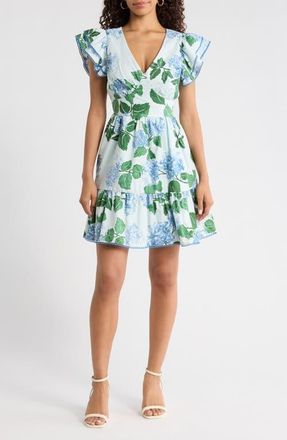 Sugarlips Mirla Floral Ruffle Minidress in Blue-Green-Multi at Nordstrom, Size X-Large