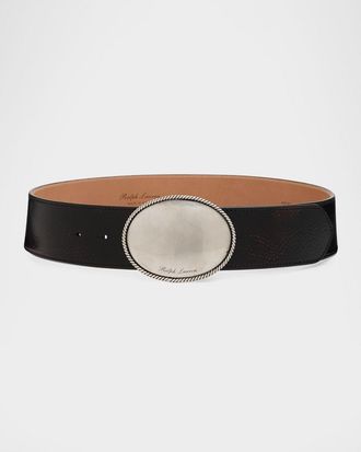 Ralph Lauren Collection Plaque-Buckle Calfskin Belt