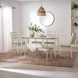 Furniturebox Lynton Large White & Grey Wooden Dining Table with 4 Chairs & Bench in Light Grey