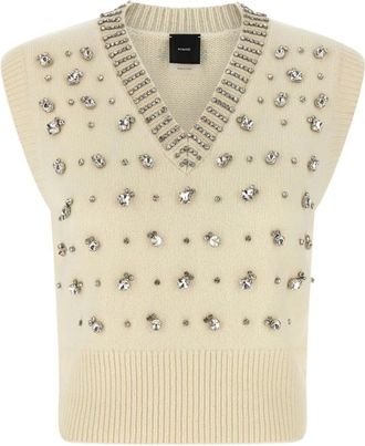 Pinko Ivoor Trui Luxe Wolmix - Dames - V-hals truien - Beige - L - Wol - Truien & Vesten
