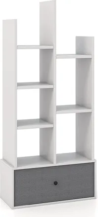 Costway Costway Estanter&iacute;a Librer&iacute;a De 7 Niveles Con Caj&oacute;n, Estabter&iacute;a De Madera Con 7 Compartimentos, Estudio, Sala De Estar, Dormitorio, 53 X 24 X 118cm (bl