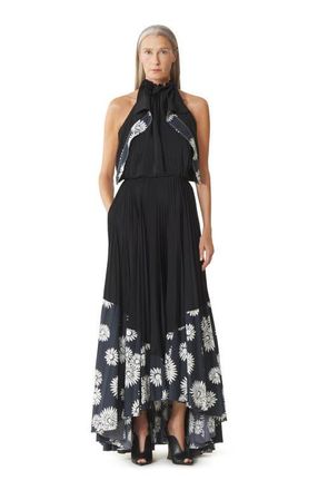 Lanvin Pleated Dress In Charmeuse And Printed Cotton in Floral, Geometric at Nordstrom, Size 40 It