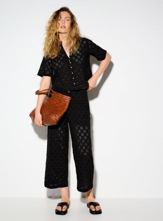 Icone Womens Wide-leg cropped broderie anglaise pant