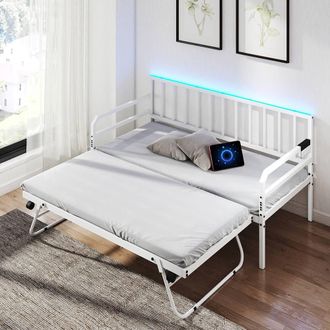 Costway Costway Single Size Daybed with Charging Station & LED Lights in White
