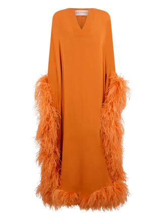 Valentino Garavani feather-trim maxi dress - women - Viscose/Elastane - 40 - Orange