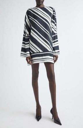 Brandon Maxwell The Leni Striped Long Sleeve Minidress in Black/white Stripe at Nordstrom, Size 8
