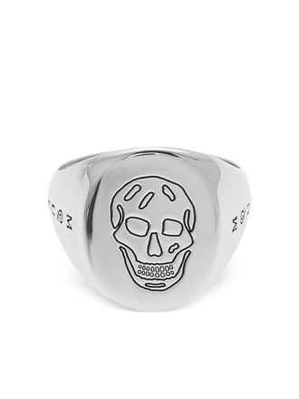 Alexander McQueen skull-embossed signet ring - Silver
