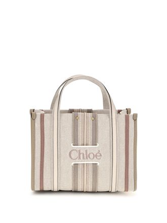 Chlo&eacute; Womens Tote Bag Small Woody Loop Nude Canvas Cotton Shoulder
