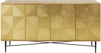 Maisons du monde Aparador con 4 puertas de mango macizo y metal martillado dorado