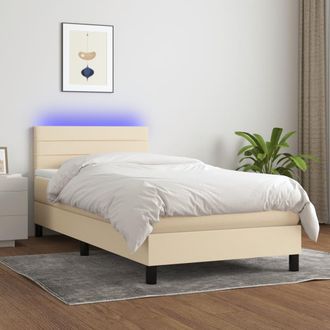 vidaXL Cama Box Spring Colch&oacute;n Y Luces Led Tela Crema 80x200 Cm Vidaxl