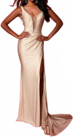 Johnathan Kayne High Slit Mermaid Gown In Champagne