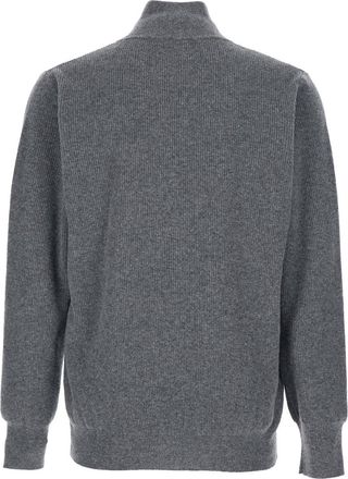 Roberto Collina Mens Grey Ribbed Knit Sweater With High Neck Wool Tops Top