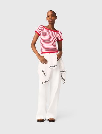 Maje Striped Knit Top With Boat Neck - Red - Maje