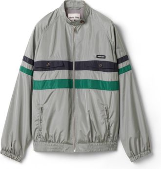 Miu Miu Technical Silk Blouson Jacket, Woman, Lead Gray, Size 36
