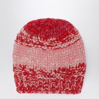 Roberto Collina Red/Pink Mouliné-Effect Beanie