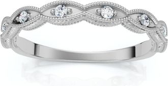 Pompeii3 Diamond Wedding Ring With Antique Design 14k Gold Lab Grown Stackable Band