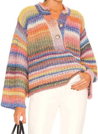 Something Navy Ombre Henley Sweater In Rainbow/multi