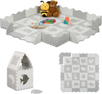 Relaxdays Relaxdays Puzzle Play Mat, 36-Piece Baby Jigsaw, Playing & Crawling, Animal Design, Non-Toxic Foam, for Kids, White/Grey