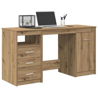 Berkfield Home Desk with Cabinet Artisan Oak Engineered Wood in Brown