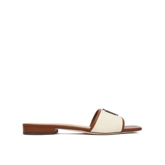 Ralph Lauren Sliders, female, Beige, Size: 6 US Everley Leather-Trim Canvas Slide Sandal