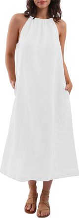 Generic Summer Dresses for Women UK Fashion Halter Neck Sleevless Maxi Dresses with Pockets Soft Beach Holiday Sundresses White Large Plus Size 20