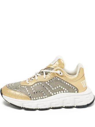 Versace embellished sneakers - women - Calf Leather/Fabric/Fabric/Rubber - 39 - Gold