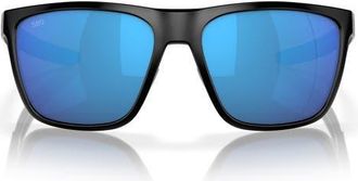 Costa Ferg 59mm Polarized Mirrored Rectangular Sunglasses in Black /Blue Mirror 580G at Nordstrom