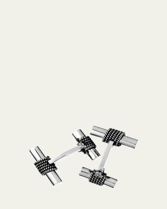 Jan Leslie Mens Sterling Silver Rope Tube Cufflinks